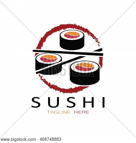 Sushi Logo Template.vector Icon Style Illustration Bar Or Shop, Sushi,salmon Roll,sushi And Rolls Wi