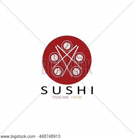 Sushi Logo Template.vector Icon Style Illustration Bar Or Shop, Sushi,salmon Roll,sushi And Rolls Wi