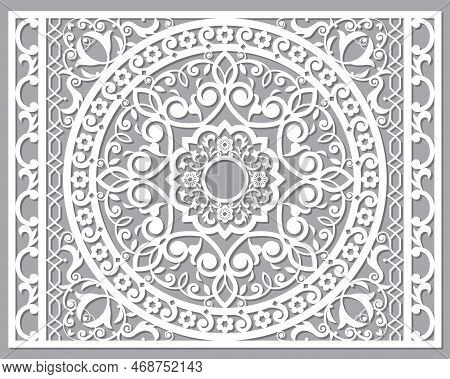 Traditional Vector Frame Or Border Design, With Mandala, Moroccan Carved Wall Panels Art, Vector Ara
