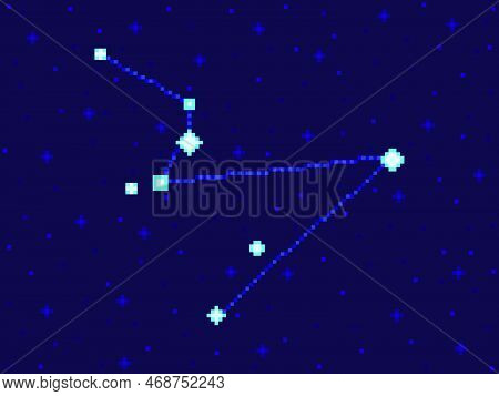 Hydrus Constellation In Pixel Art Style. 8-bit Stars In The Night Sky In Retro Video Game Style. Clu