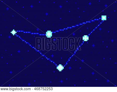 Indus Constellation In Pixel Art Style. 8-bit Stars In The Night Sky In Retro Video Game Style. Clus