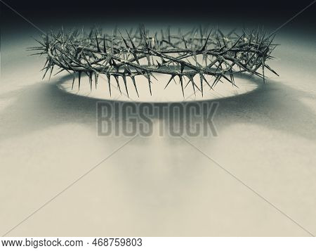 An Ambiguity Concept Of Branches Of Thorns Woven Into A Crucifixion Crown And Casting A Shadow Of A 