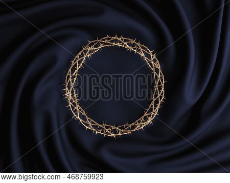 A Draped And Twirled Fabric Around A Gold Casting Of Branches Of Thorns Woven Into The Crucifixion C