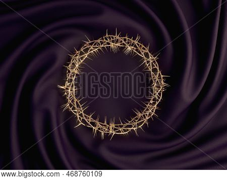 A Draped And Twirled Fabric Around A Gold Casting Of Branches Of Thorns Woven Into The Crucifixion C