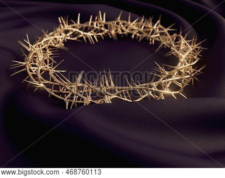 A Draped And Twirled Fabric Around A Gold Casting Of Branches Of Thorns Woven Into The Crucifixion C
