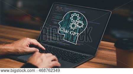 Chat Gpt Ai Creates Source Code On Global Network Concept. New Technology In Future Can Support All 