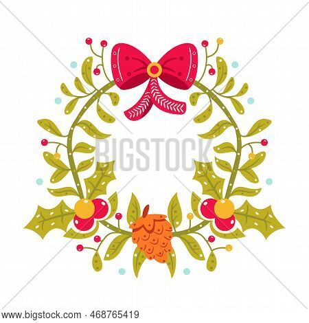 Vector Cartoon Cute Christmas Wreath Illustration Isolated