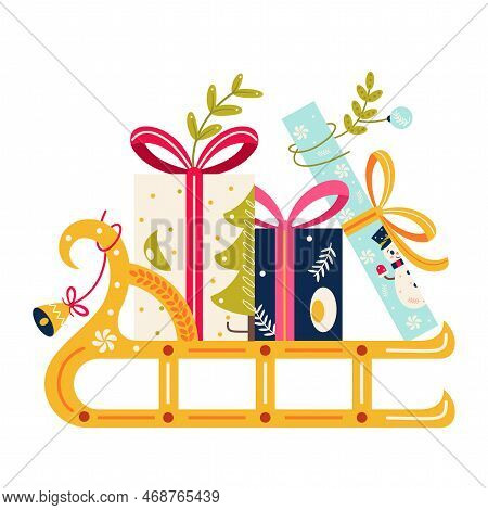 Vector Cartoon Cute Christmas Sled Illustration Isolated
