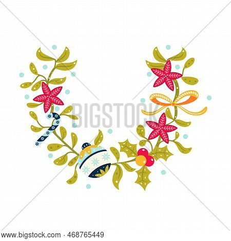 Vector Cartoon Cute Christmas Wreath Illustration Isolated