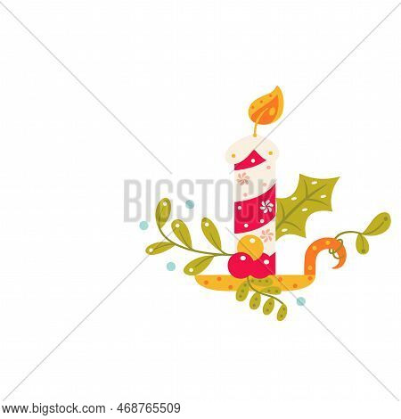 Vector Cartoon Cute Christmas Candle Illustration Isolated