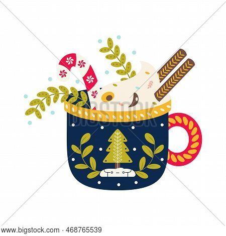 Vector Cartoon Cute Christmas Mug Illustration Isolated