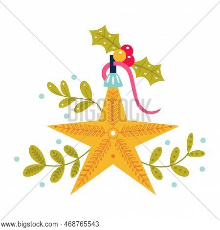 Vector Cartoon Cute Christmas Star Illustration Isolated