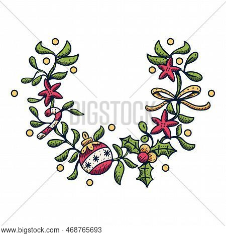 Vector Cartoon Cute Christmas Wreath Illustration Isolated