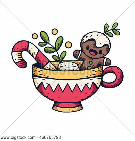Vector Cartoon Cute Christmas Cup Illustration Isolated