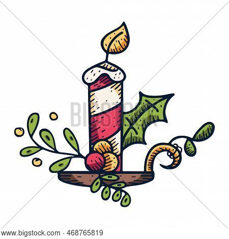 Vector Cartoon Cute Christmas Candle Illustration Isolated
