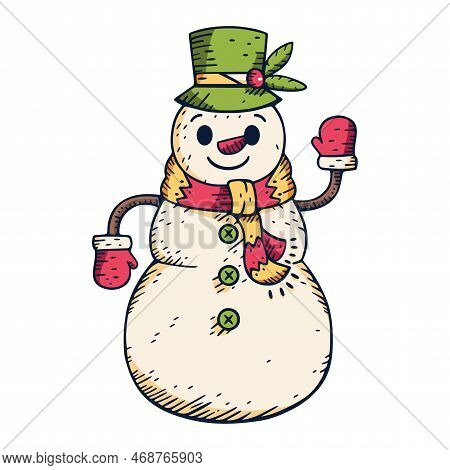 Vector Cartoon Cute Christmas Snowman Illustration Isolated