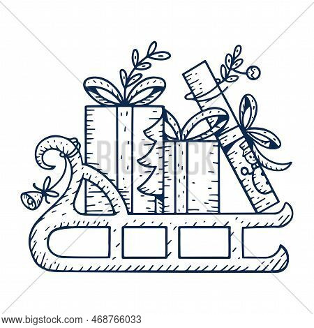 Vector Cartoon Cute Christmas Sled Illustration Isolated