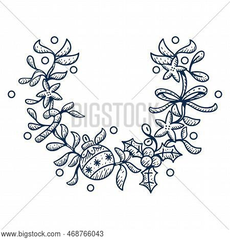 Vector Cartoon Cute Christmas Wreath Illustration Isolated