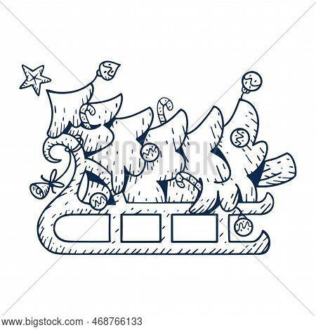 Vector Cartoon Cute Christmas Tree And Sled Illustration Isolated
