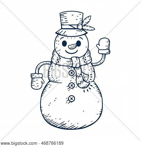Vector Cartoon Cute Christmas Snowman Illustration Isolated