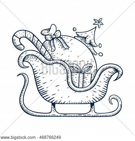 Vector Cartoon Cute Christmas Sleigh Illustration Isolated