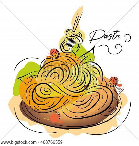 Watercolor Sketch Of Traditional Italian Spaguetti Food Vector Illustration