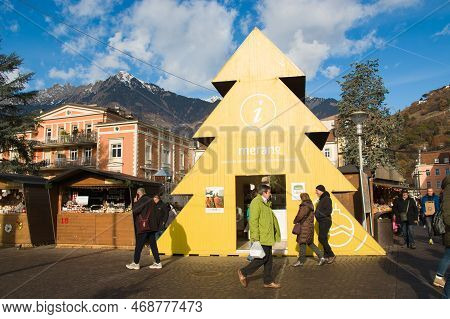 Merano, Italy - December 27, 2022: View Of The Famous Christmas Market Of Merano In Winter Season, I