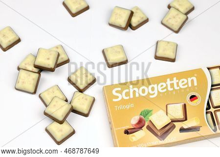 Kyiv, Ukraine - May 4, 2022 Schogetten Chocolate. Chocolate Goods Produced By Ludwig Schokolade Gmbh