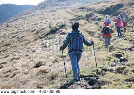 Carpathian Mountains, Ukraine - October 8, 2022 Mount Hoverla. Carpathians In Ukraine In Autumn. Tou