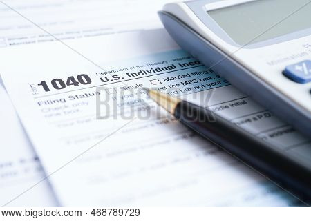 Tax Form 1040 U.s. Individual Income Tax Return, Business Finance Concept.