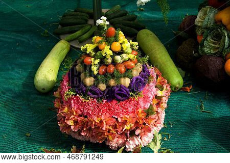 Decorative Arrangement Of Flowers And Vegetables At Republic Day Flower Show In Lalbagh, Bengaluru, 