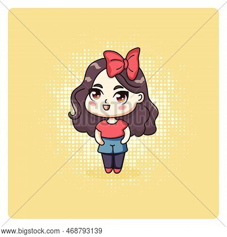 Cute And Kawaii Chibi Girl. Chibi Girl In Pop Art Style.