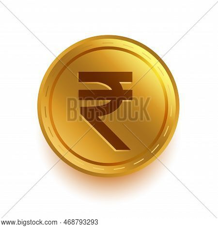 Digital Currency Indian Rupee Symbol On Golden Coin Vector
