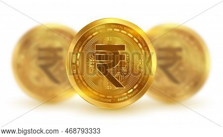 Digital Currency Inr Indian Rupee Coin Background In Blur Style Vector