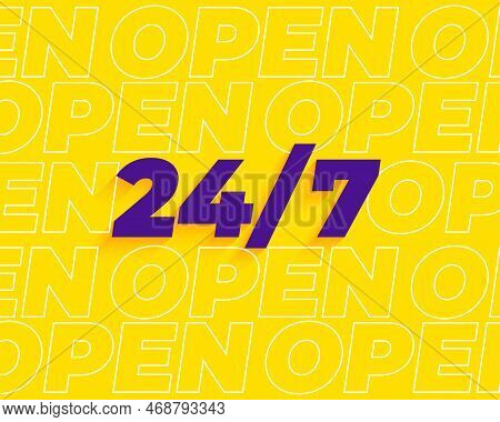 24 Hours And 7 Days Open Service Flat Background Vector