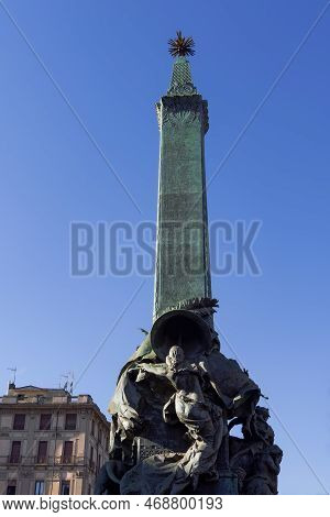 1895 Bronze Monument Of The Five Days Of Milan With Obelisk At Piazza Cinque Giornate In Milano, Ita