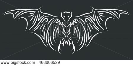 Beautiful Monochrome Tribal Vector Illustration With White Hand Drawn Decorative Bat Silhouette Isol