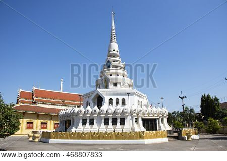 Ancient Old Chedi Stupa And Antique Ubosot Ordination Hall For Thai People Travelers Travel Visit Re