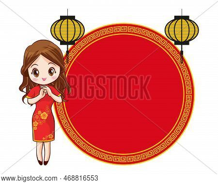 Pretty Chinese Girl In Mandarin Gown With Chinese New Year Festival With Space Frame