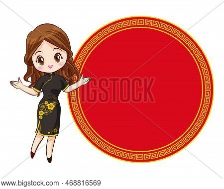 Pretty Chinese Girl In Mandarin Gown With Chinese New Year Festival With Space Frame