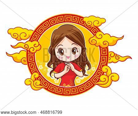 Pretty Chinese Girl In Mandarin Gown With Chinese New Year Festival With Space Frame
