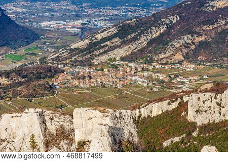 Aerial View Of The Small Village Of Nago-torbole View From The Mountain Range Of Monte Baldo (monte 