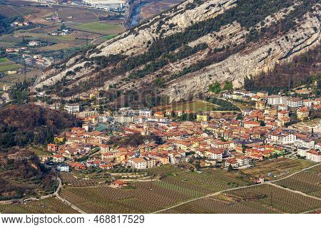 Aerial View Of The Small Village Of Nago-torbole View From The Mountain Range Of Monte Baldo (monte 