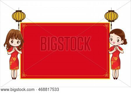 Pretty Chinese Girl In Mandarin Gown With Chinese New Year Festival With Space Frame