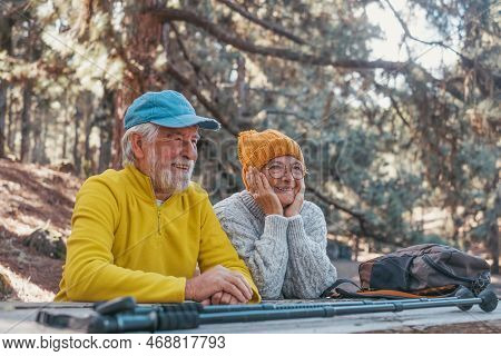 Head Shot Portrait Close Up Of Cute Couple Of Old Middle Age People Having Fun And Enjoying Together