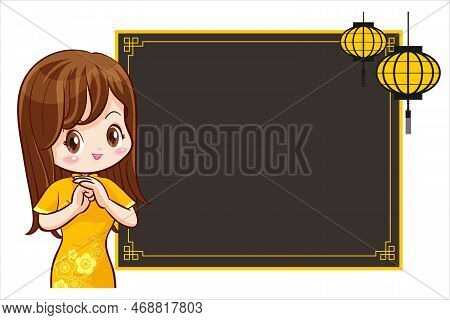 Pretty Chinese Girl In Mandarin Gown With Chinese New Year Festival With Space Frame