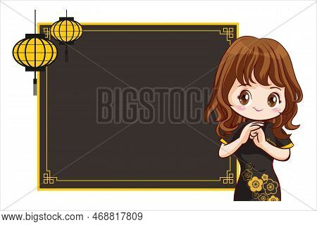 Pretty Chinese Girl In Mandarin Gown With Chinese New Year Festival With Space Frame