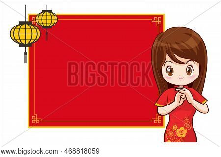 Pretty Chinese Girl In Mandarin Gown With Chinese New Year Festival With Space Frame