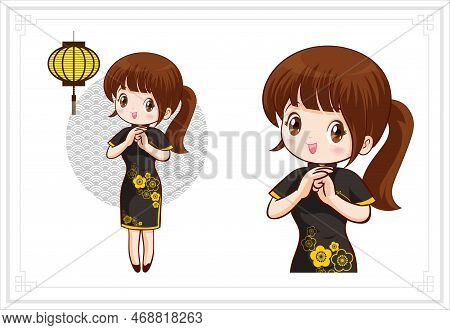 Pretty Chinese Girl In Mandarin Gown With Chinese New Year Festival 049