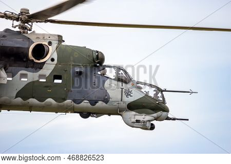 Czech Air Force Mi-35 Hind Attack Helicopter In Flight Over Leeuwarden Air Base. The Netherlands - J